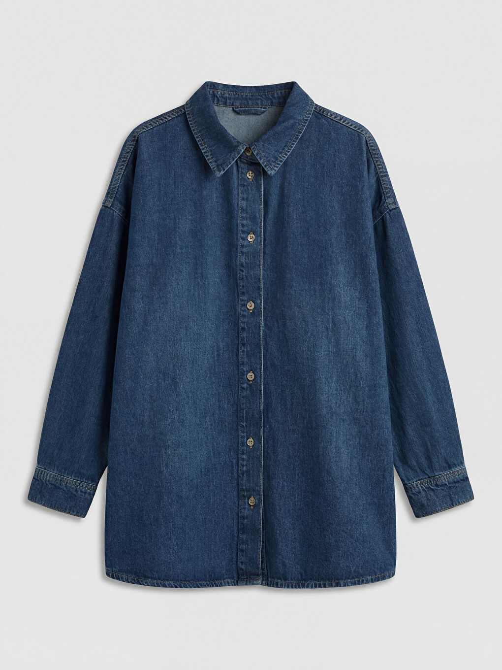İndigo Oversize Kadın Jean Gömlek	