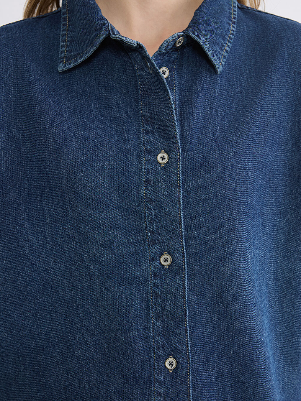 İndigo Oversize Kadın Jean Gömlek	-2