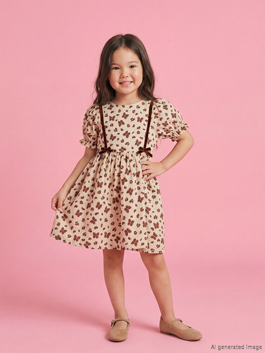 Haljina sa okruglim izrezom sa štampom leptira za devojčice-1