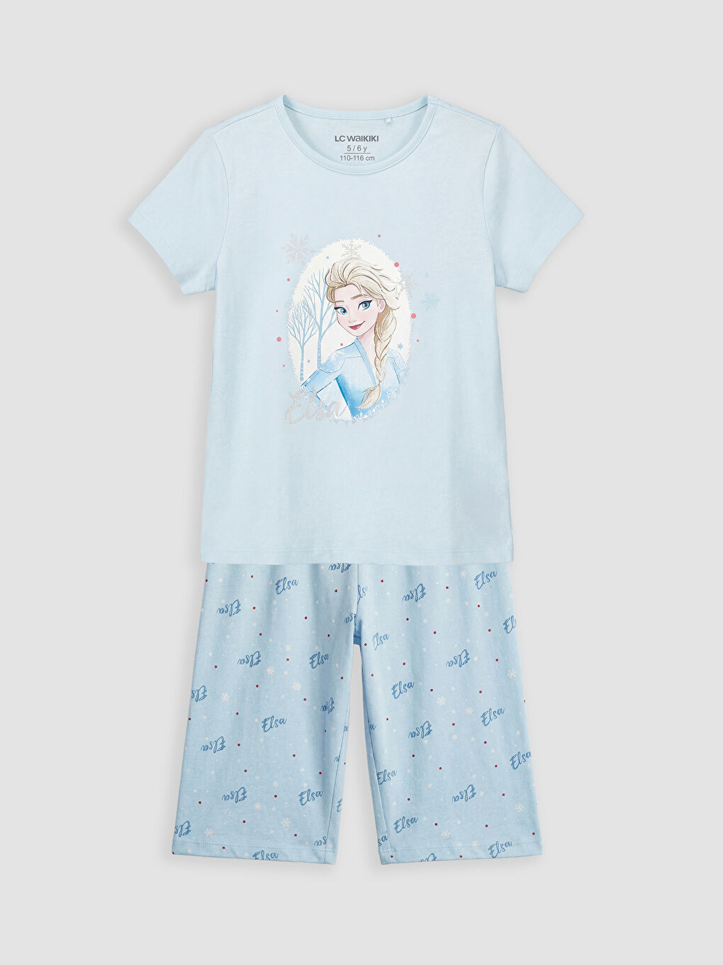 Mavi Kız Çocuk Elsa Baskılı Kaprili Pijama Takımı