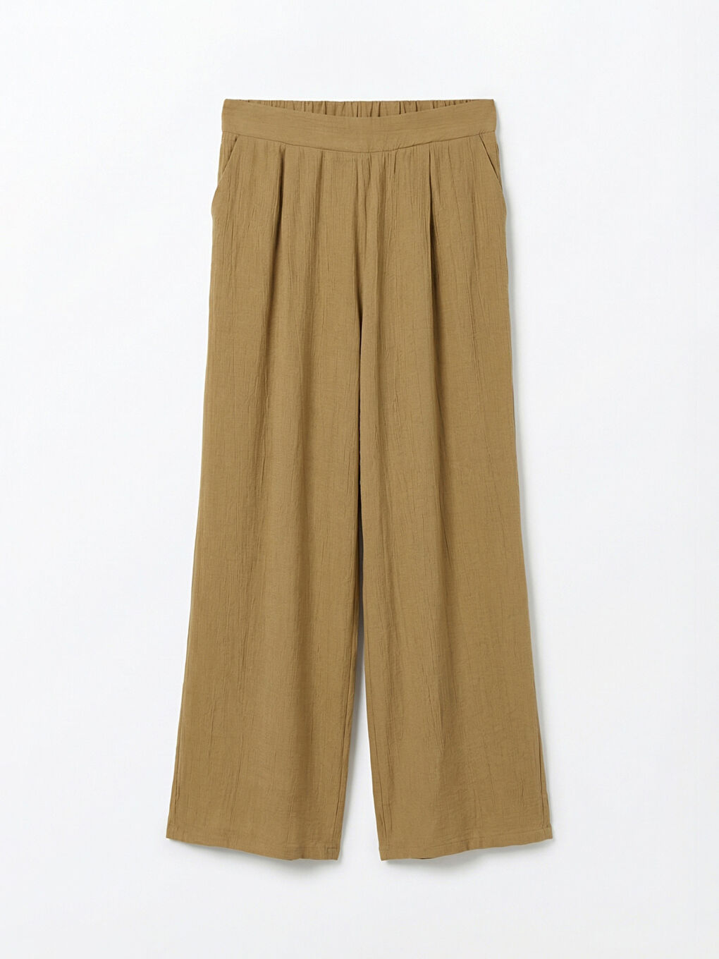 Haki Beli Lastikli Dokulu Kadın Pileli Pantolon