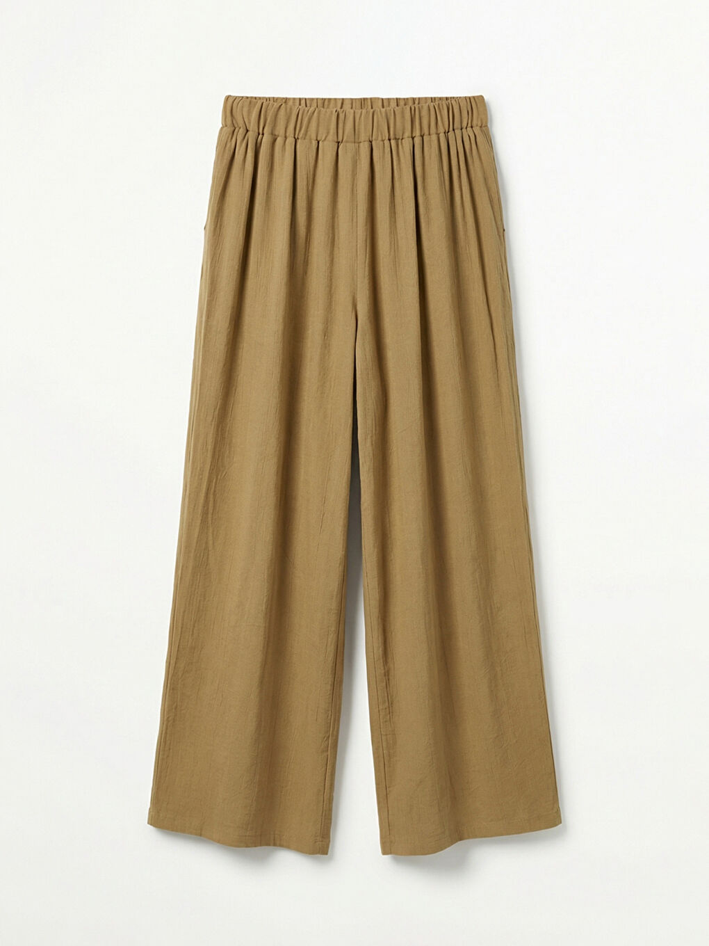 Haki Beli Lastikli Dokulu Kadın Pileli Pantolon-1