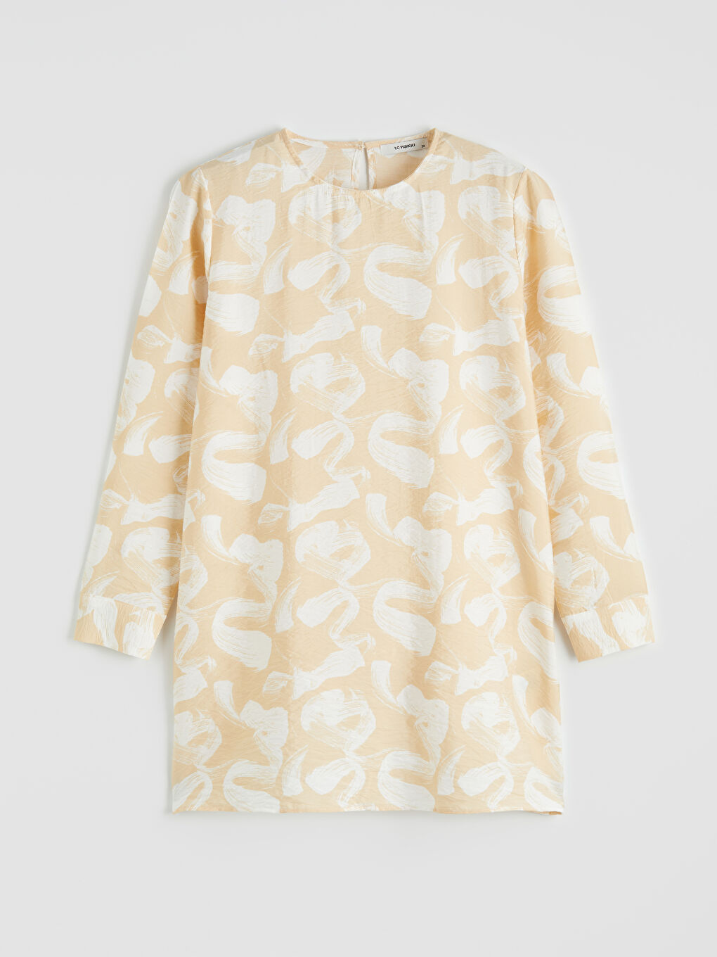 Bej Bisiklet Yaka Desenli Kadın Tunik-4