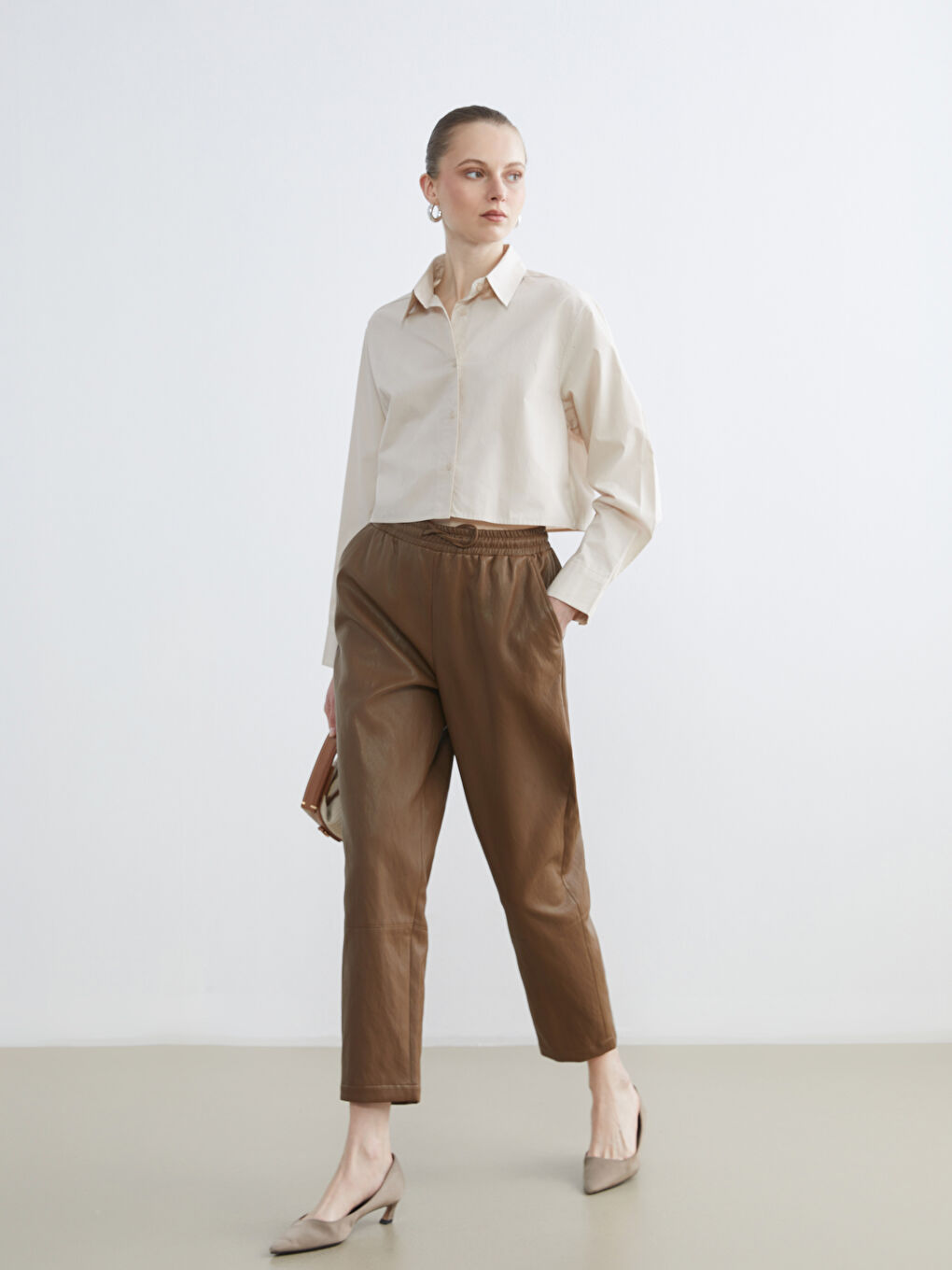 Elastic Waist Women's Faux Leather Trousers