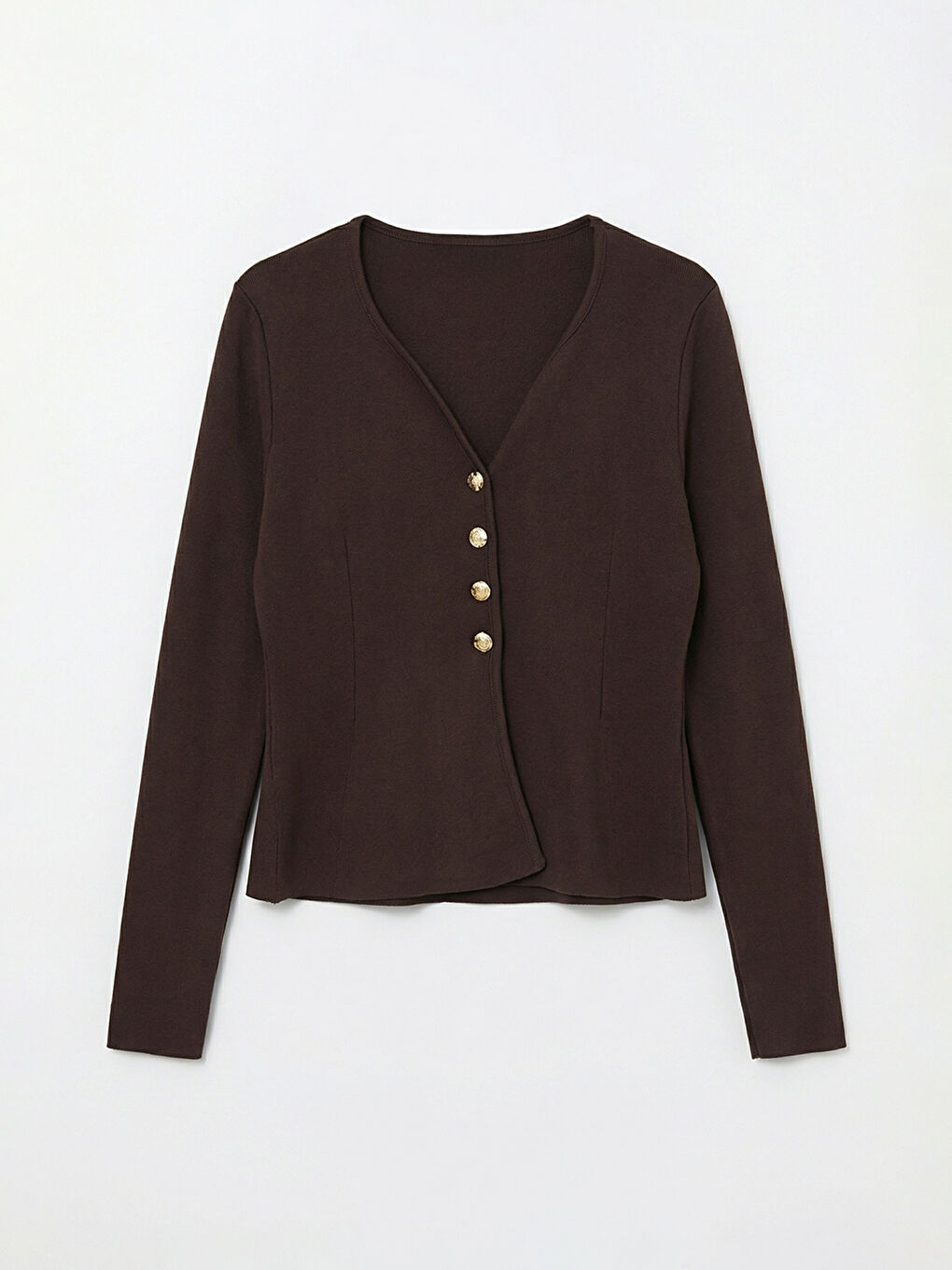 Kahverengi V Yaka Kadın Triko Hırka