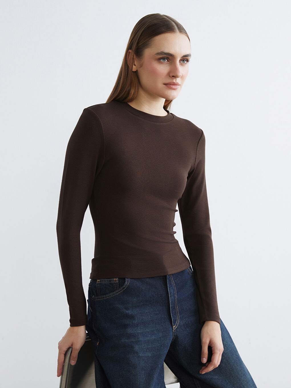 Kahverengi Bisiklet Yaka Kadın Body