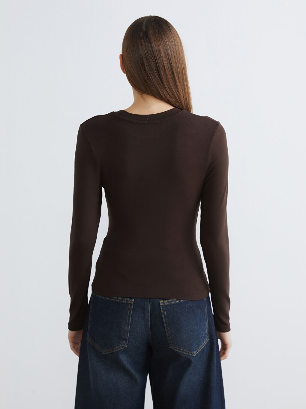 Kahverengi Bisiklet Yaka Kadın Body-3