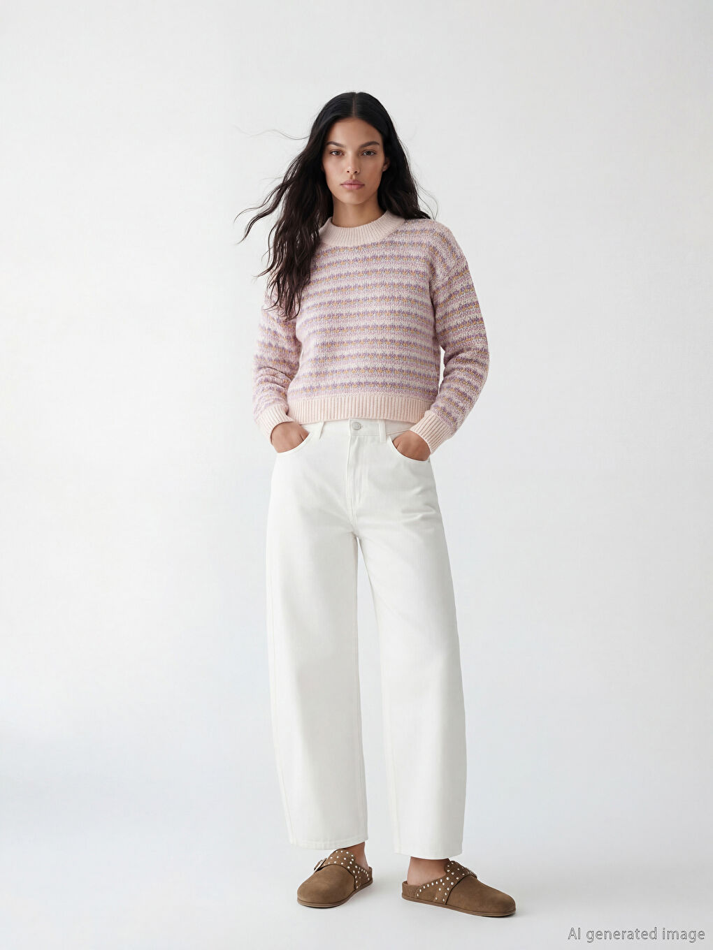 كنزة صوفية منقوشة للسيدات برقبة مرتفعة-1