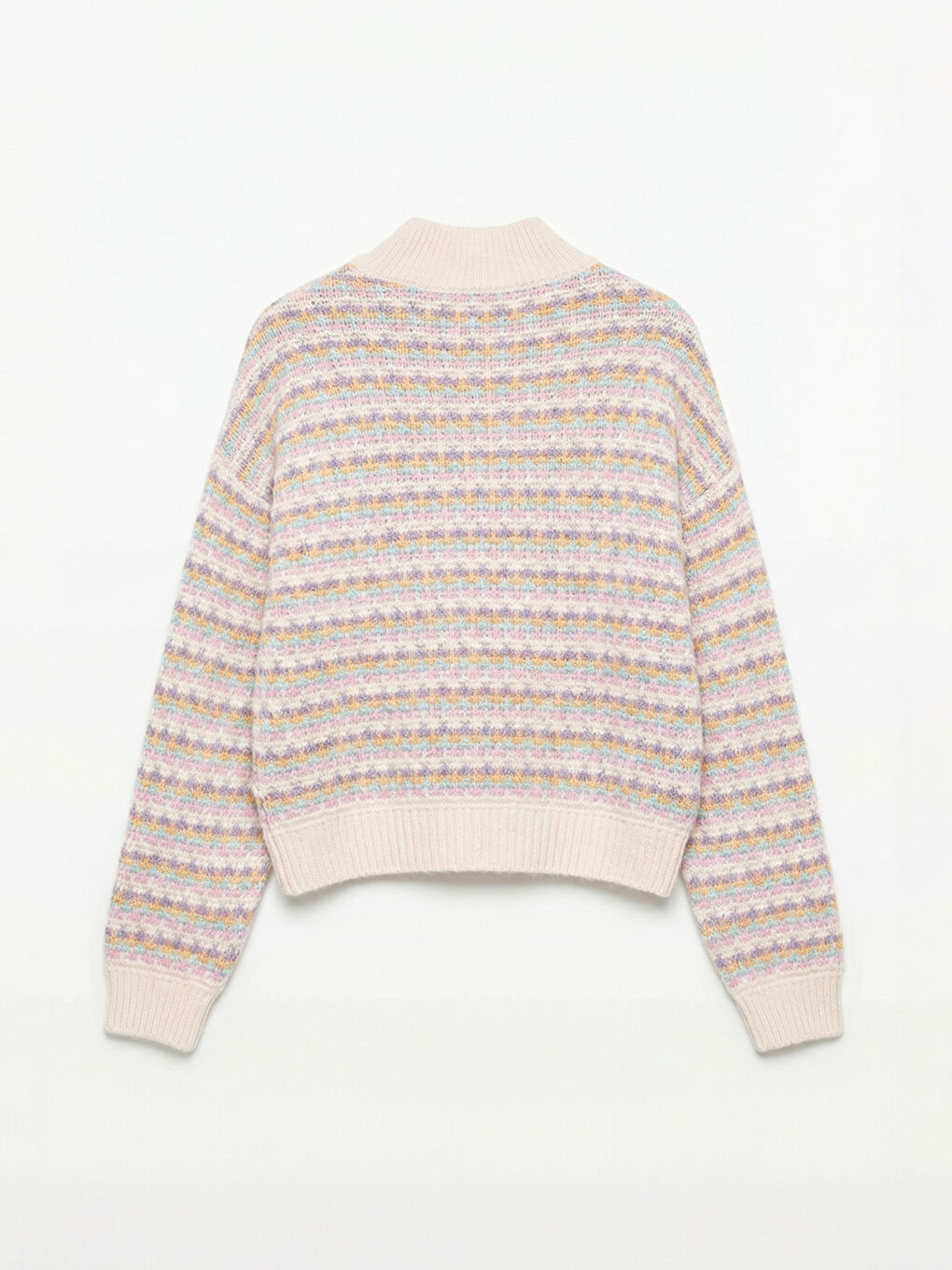 Pembe Yarım Balıkçı Yaka Desenli Kadın Triko Kazak-5