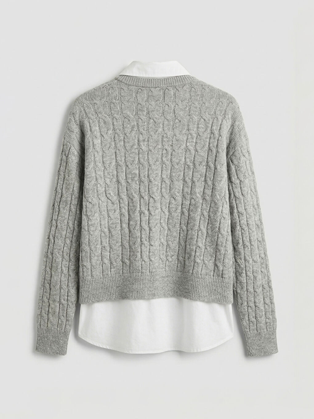 Gri Gömlek Yaka Kendinden Desenli Kadın Triko Kazak-5