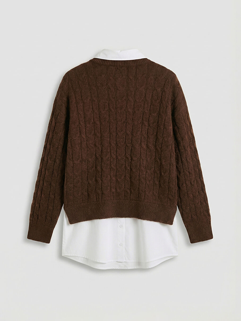 Kahverengi Gömlek Yaka Kendinden Desenli Kadın Triko Kazak-5