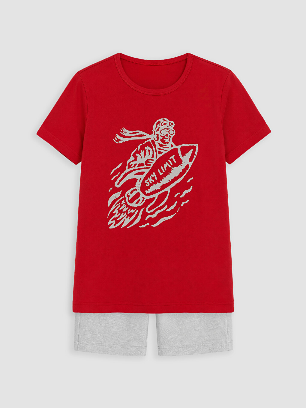 Kırmızı Baskılı Erkek Çocuk Şortlu Pijama Takımı