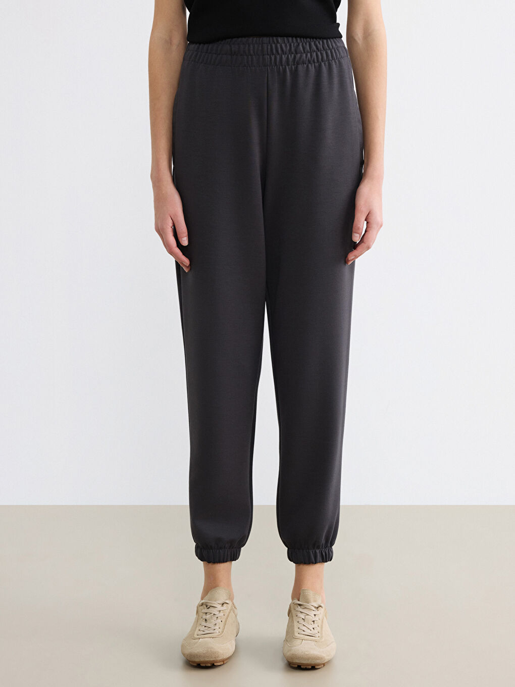 Antrasit Beli Lastikli Kadın Jogger Eşofman Altı-1