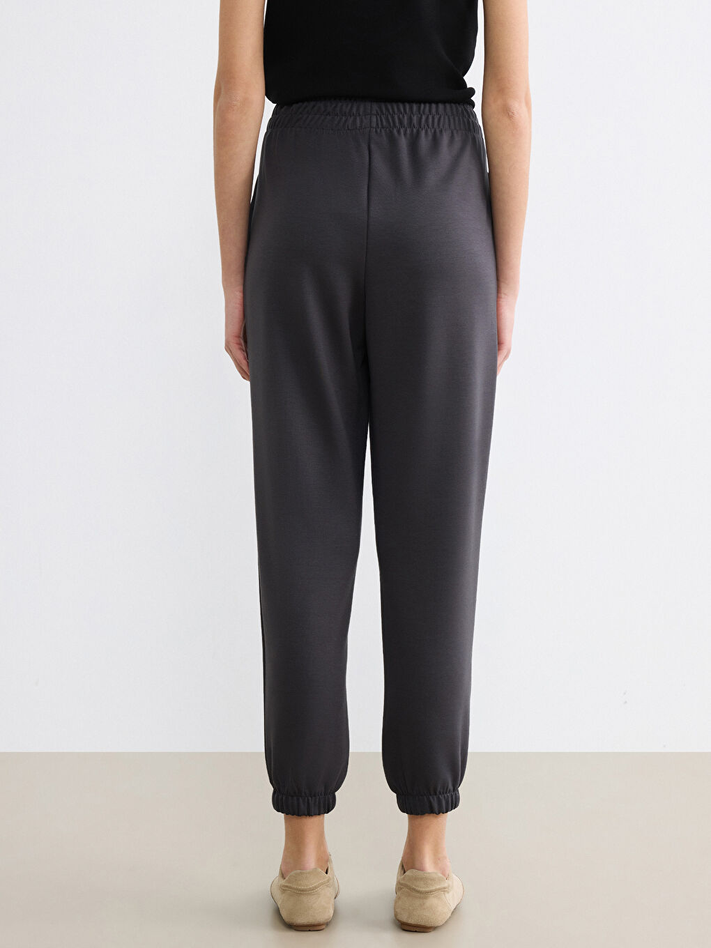 Antrasit Beli Lastikli Kadın Jogger Eşofman Altı-3