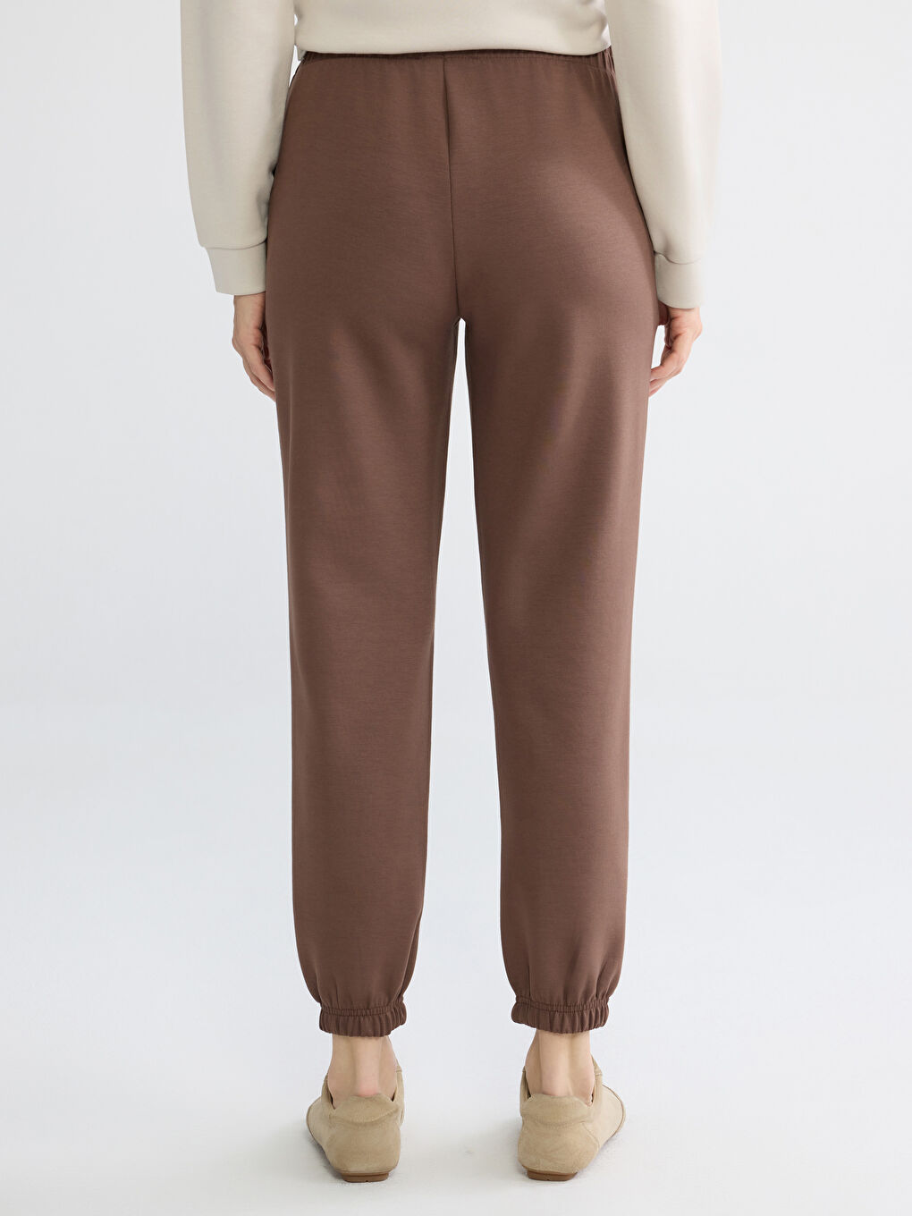 Kahverengi Beli Lastikli Kadın Jogger Eşofman Altı-3