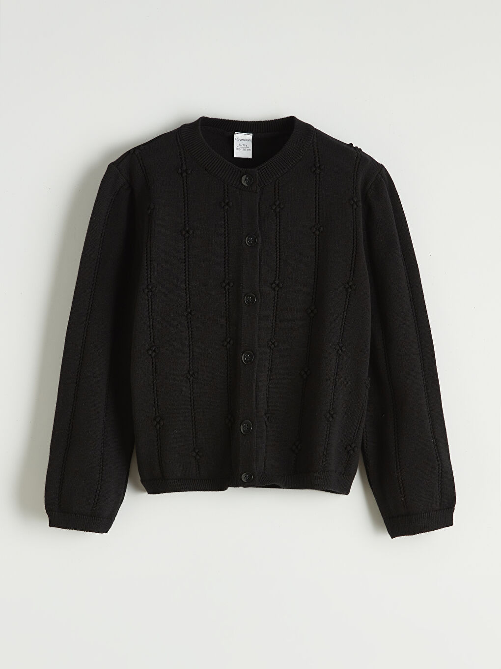 Siyah Bisiklet Yaka Ajurlu Kız Çocuk Triko Hırka	