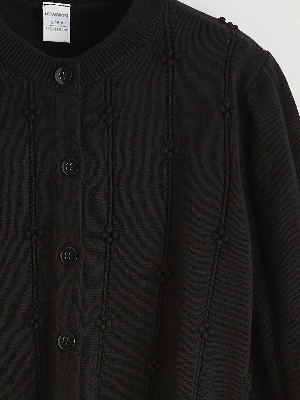 Siyah Bisiklet Yaka Ajurlu Kız Çocuk Triko Hırka	-2