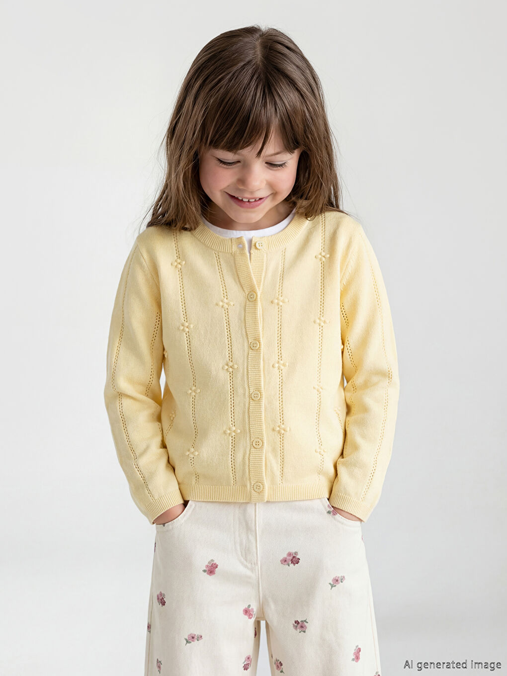 Crew Neck Hole-Knitted Girl Tricot Cardigan