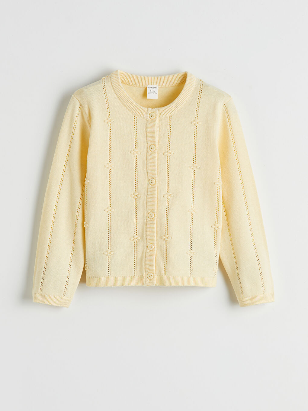 Sarı Bisiklet Yaka Ajurlu Kız Çocuk Triko Hırka	