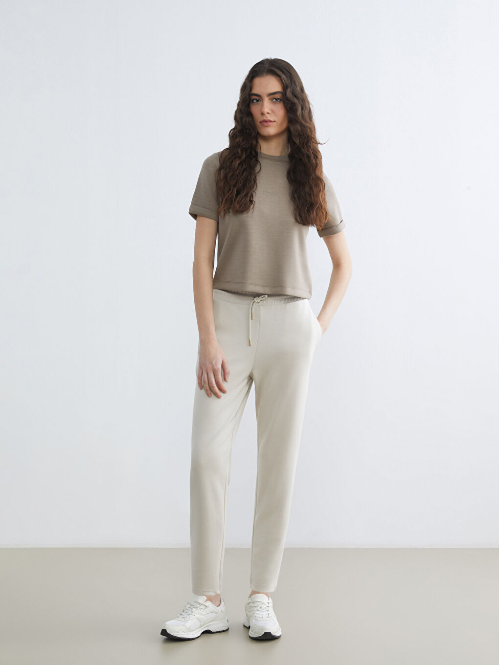 Gri Beli Lastikli Soft Touch Kadın Eşofman Altı