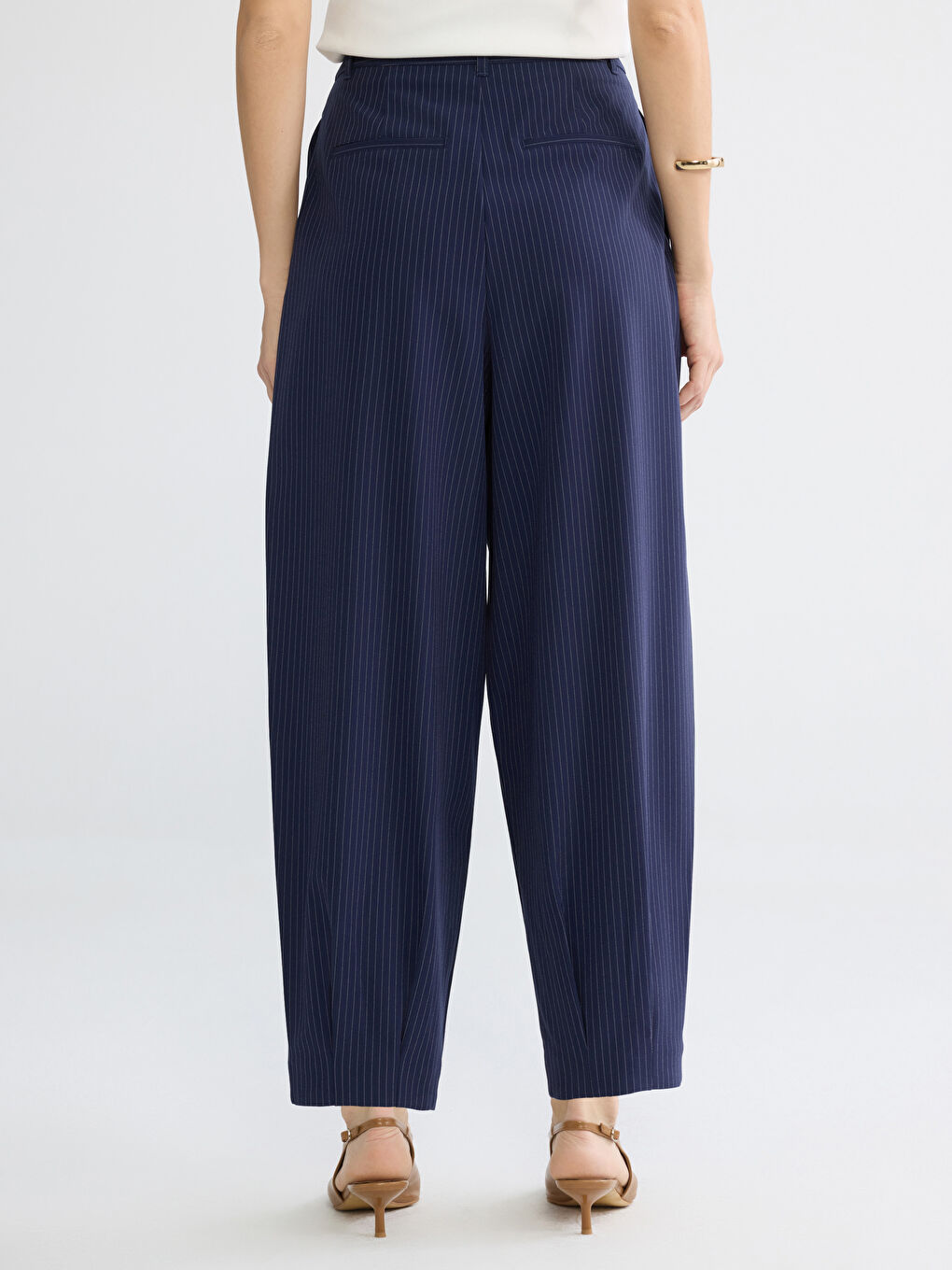 Loose Fit Striped Women's Pleated Trousers-3