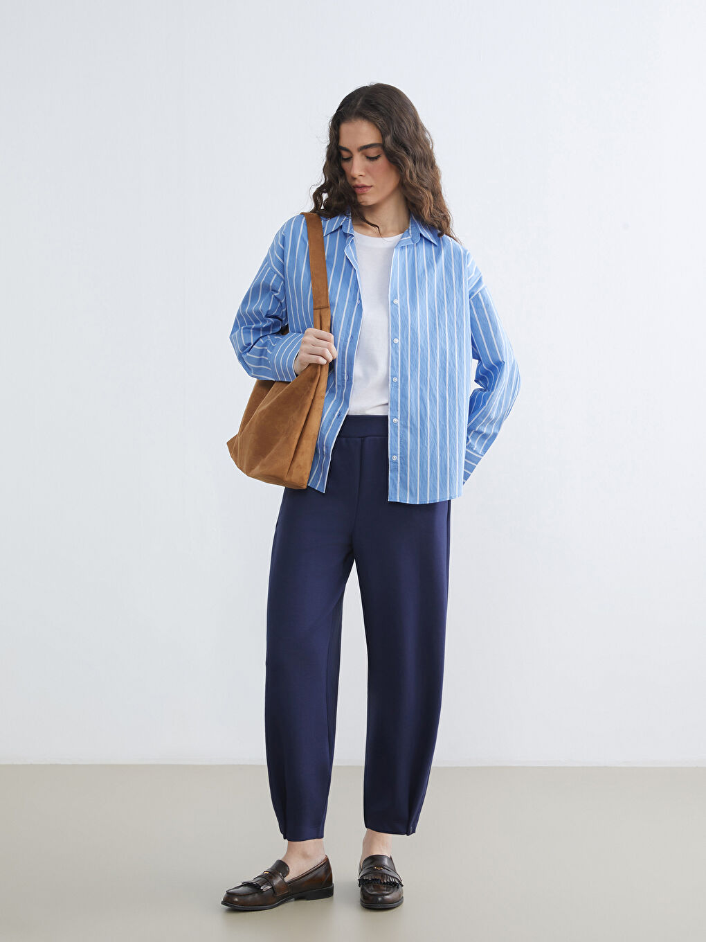 Lacivert Beli Lastikli Kadın Pantolon