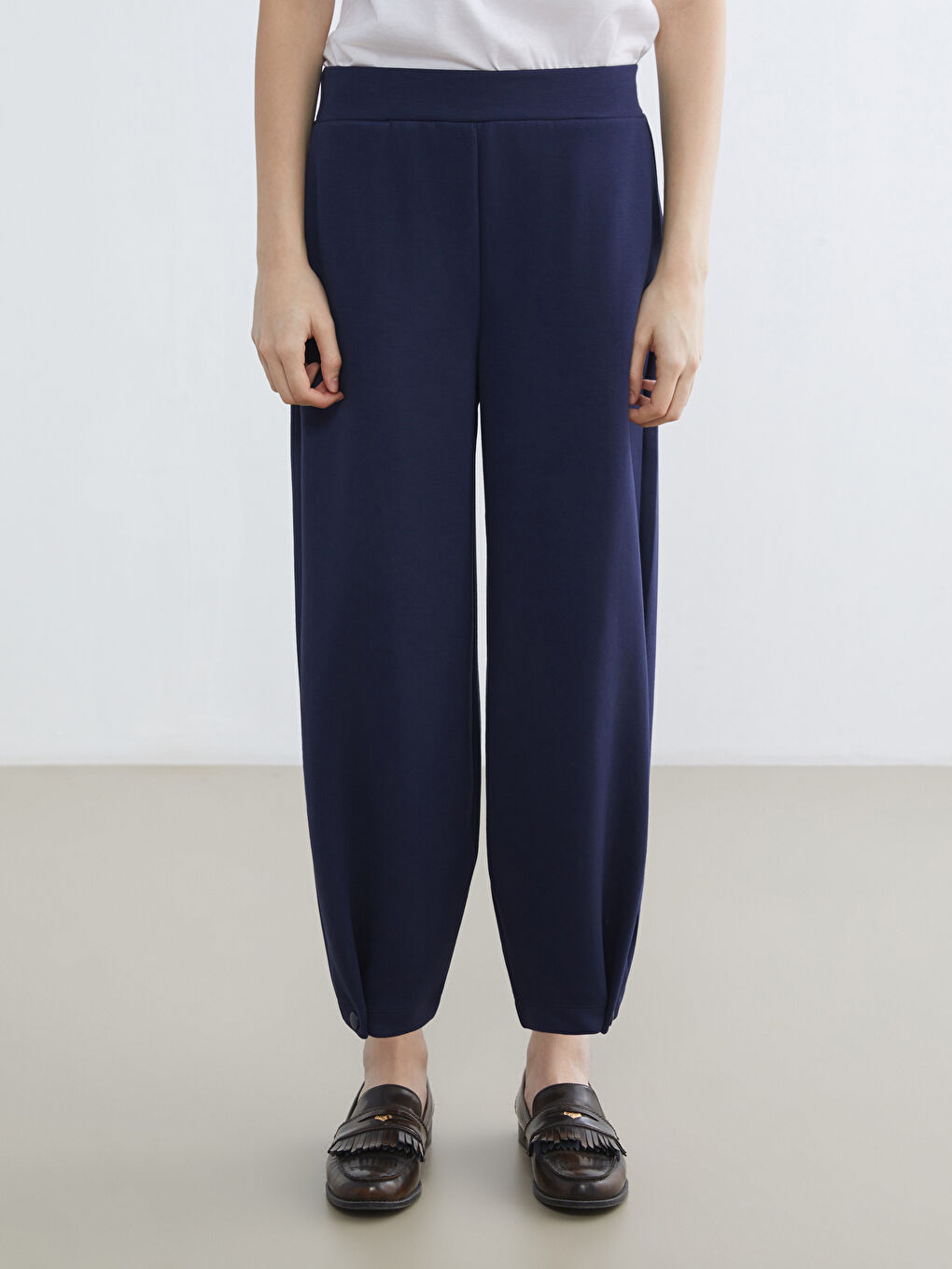 Lacivert Beli Lastikli Kadın Pantolon-1