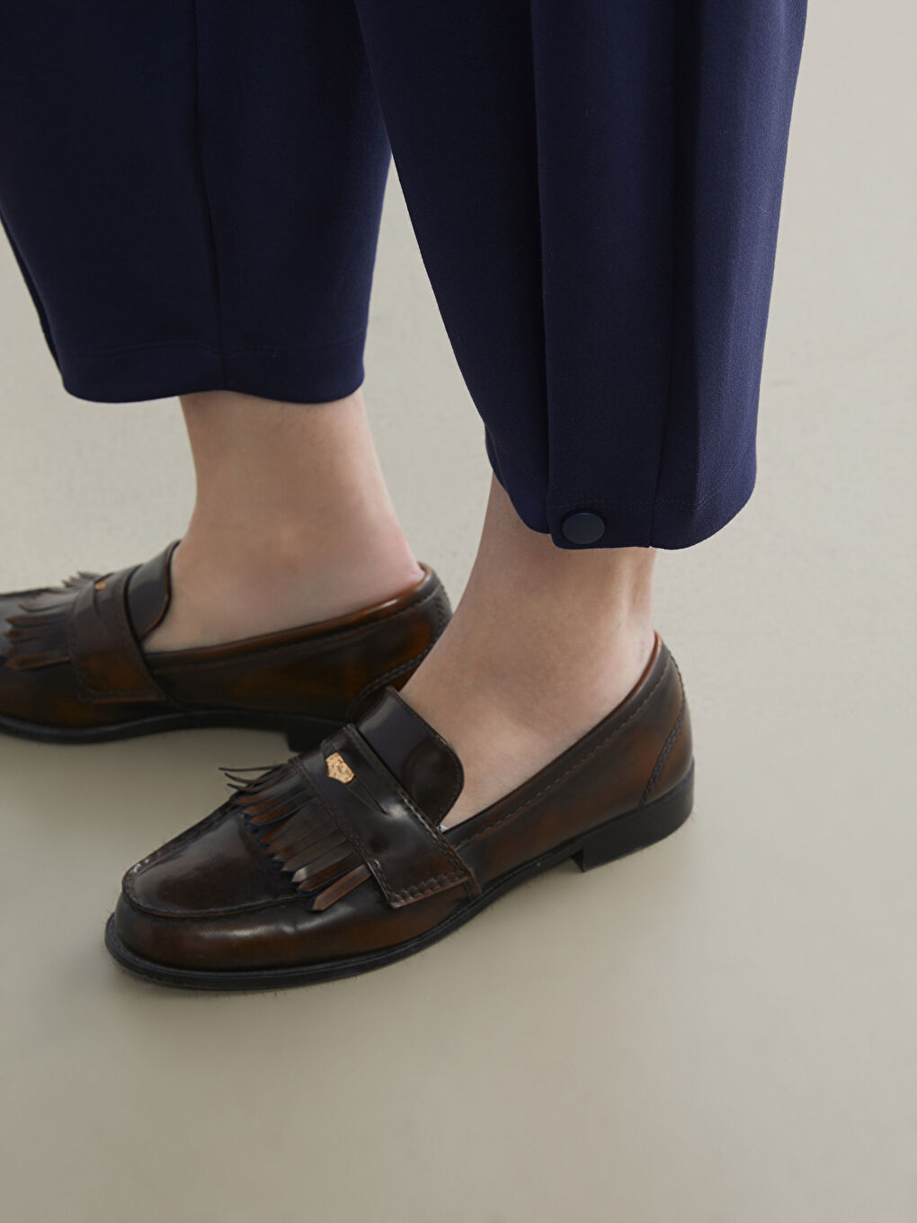 Lacivert Beli Lastikli Kadın Pantolon-2