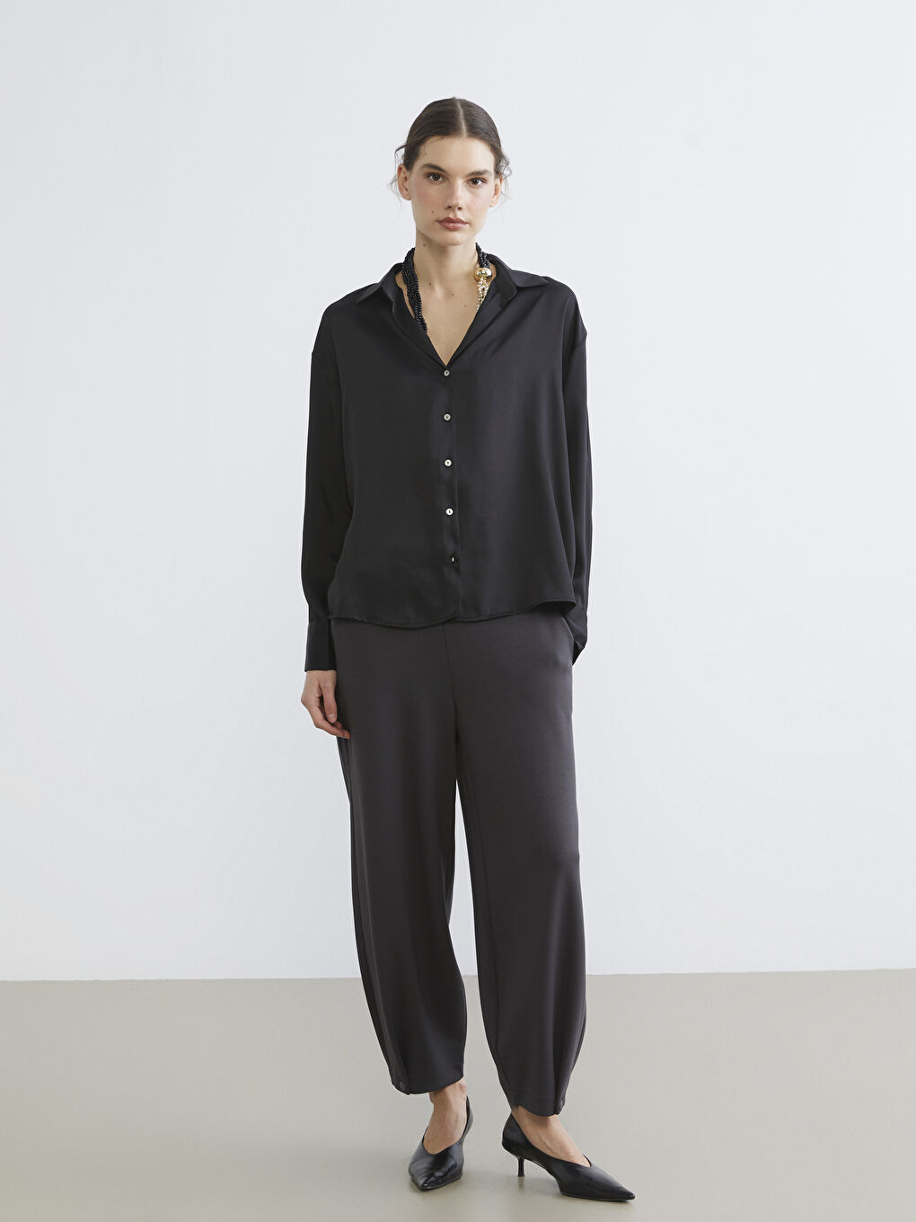 Antrasit Beli Lastikli Kadın Pantolon