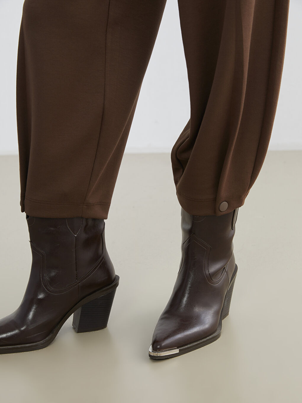 Kahverengi Beli Lastikli Kadın Pantolon-2