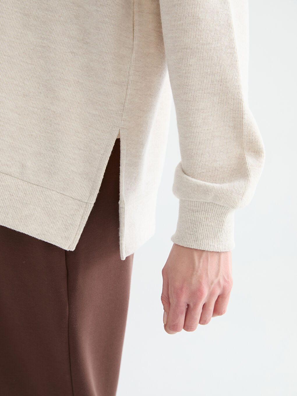 Bej Polo Yaka Kadın Sweatshirt-2