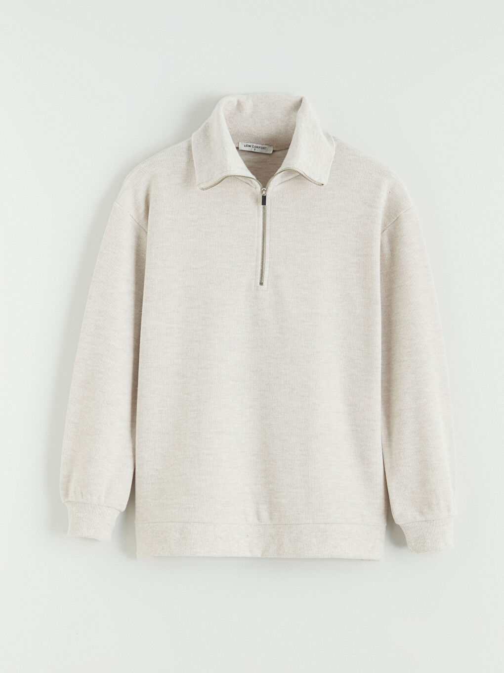 Bej Polo Yaka Kadın Sweatshirt-5