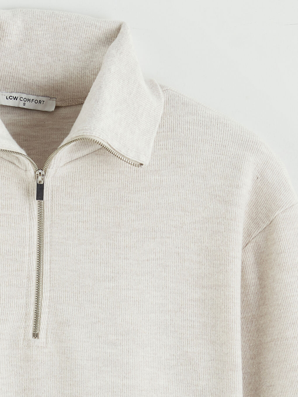 Bej Polo Yaka Kadın Sweatshirt-6