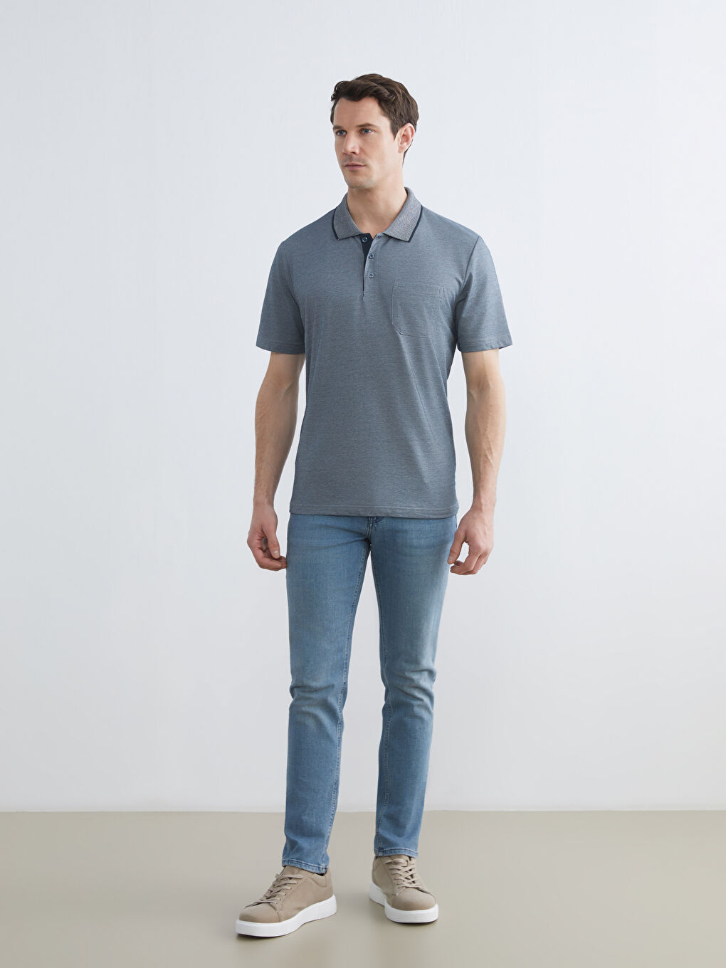 Lacivert Polo Yaka Erkek Tişört-1