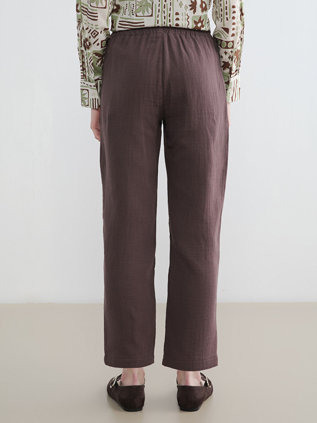 Kahverengi Beli Lastikli Kadın Pantolon-6