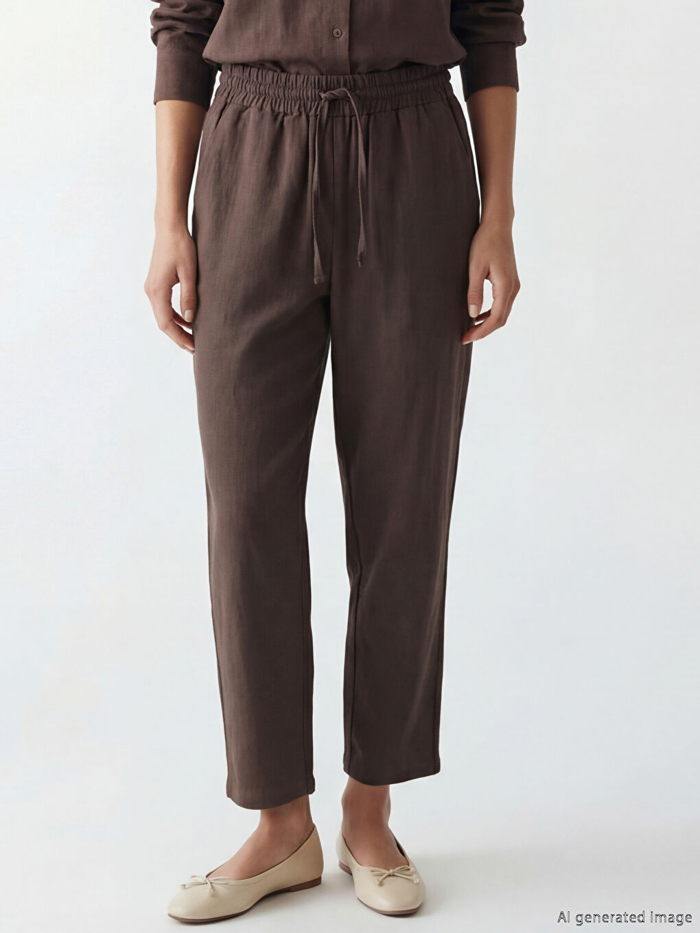 Kahverengi Beli Lastikli Kadın Pantolon-2