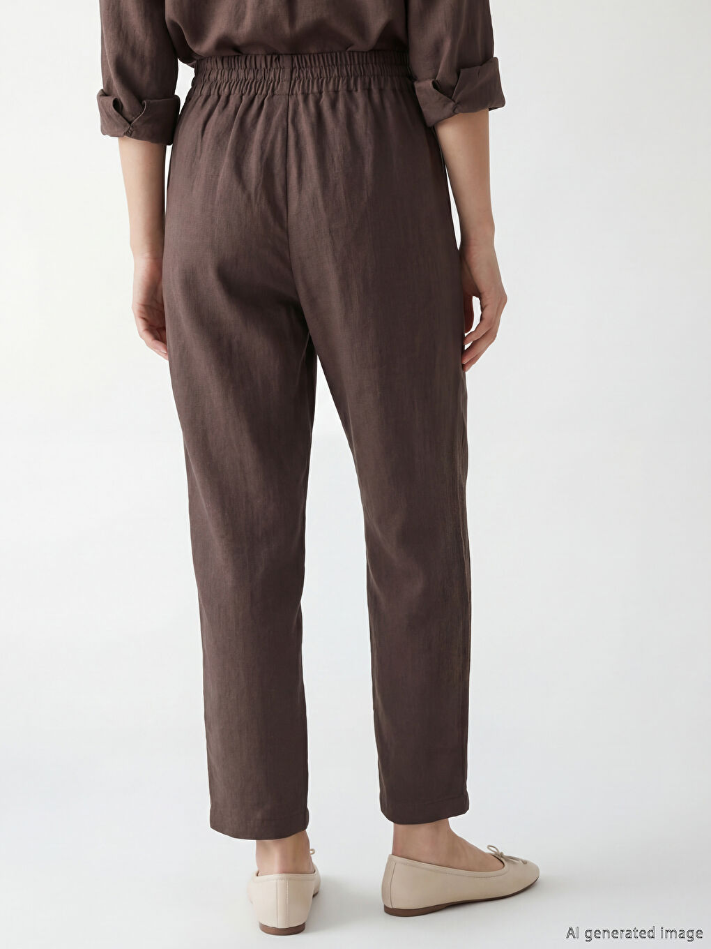 Kahverengi Beli Lastikli Kadın Pantolon-6