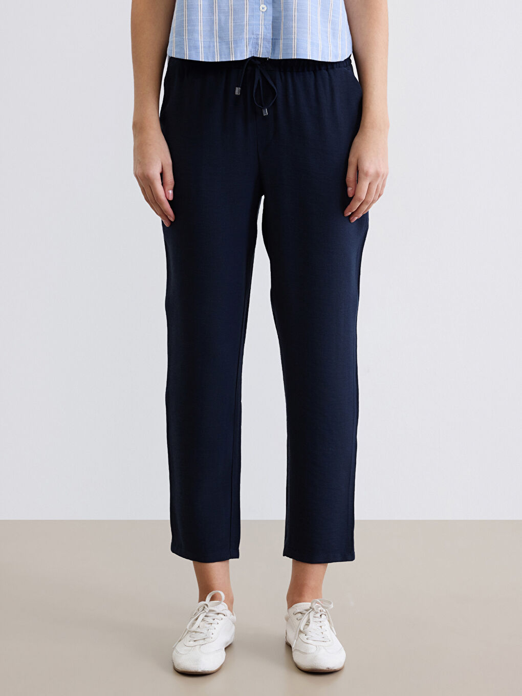 Lacivert Beli Lastikli Kadın Pantolon-1