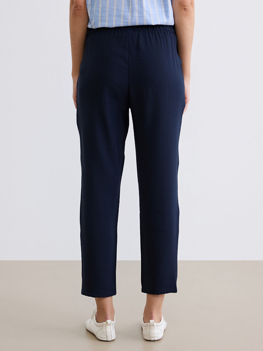 Lacivert Beli Lastikli Kadın Pantolon-3