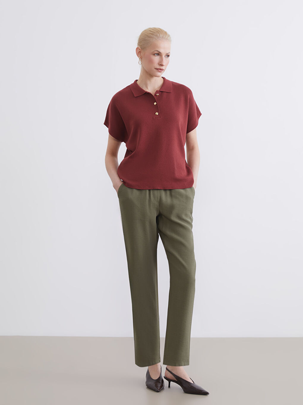 Haki Beli Lastikli Kadın Pantolon