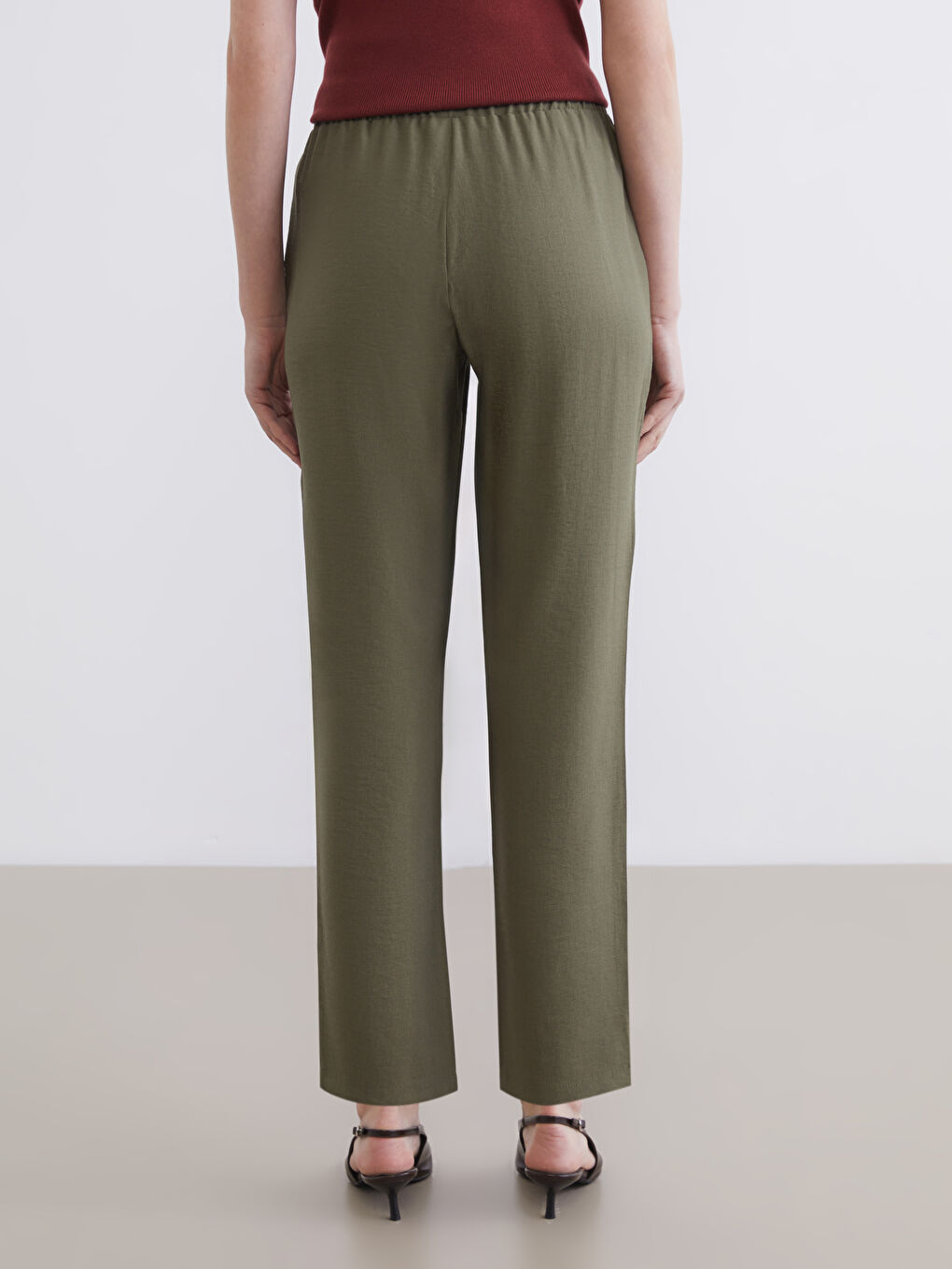Haki Beli Lastikli Kadın Pantolon-4