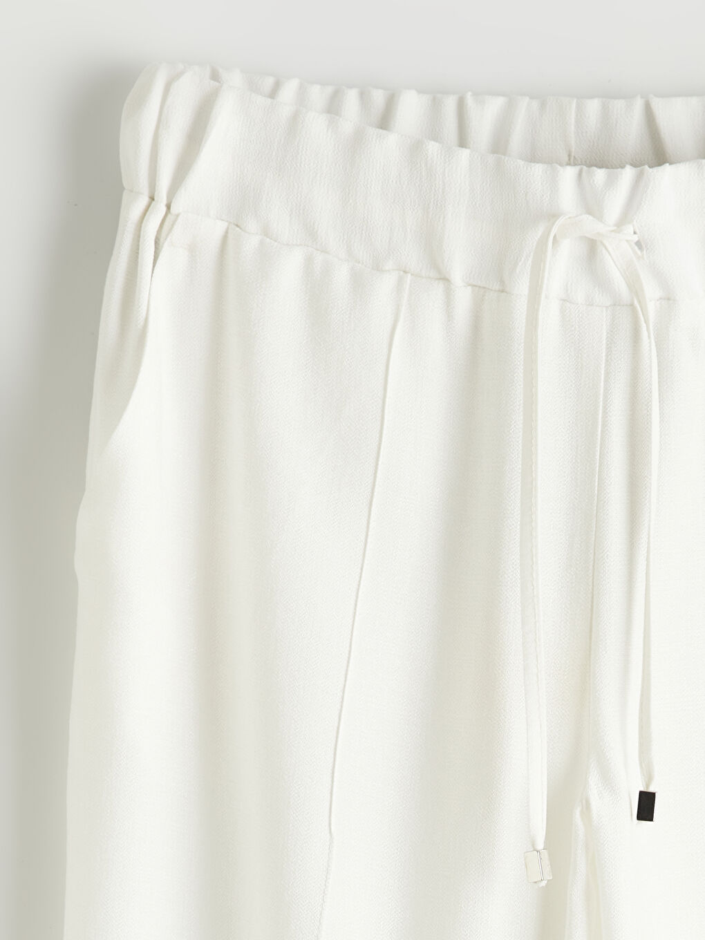 Ekru Beli Lastikli Dokulu Kadın Pantolon	-5