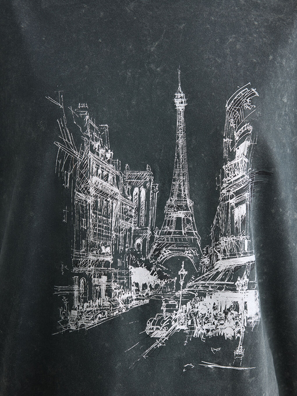 Antrasit Bisiklet Yaka Paris Baskılı Kadın Tişört-2