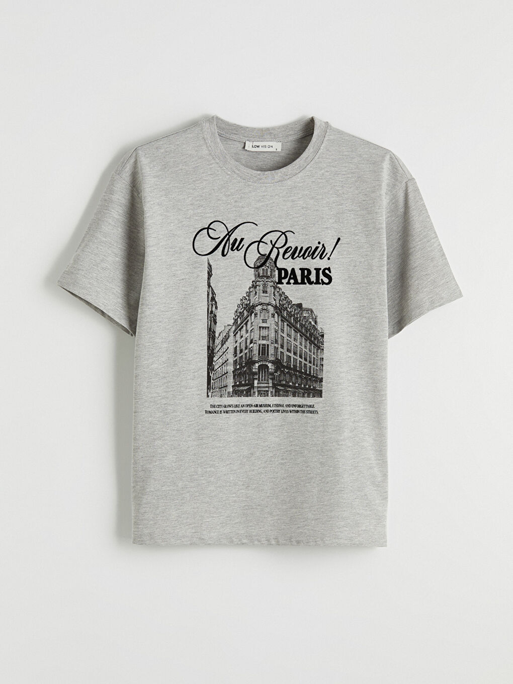 Gri Paris Baskılı Oversize Kadın Tişört-4