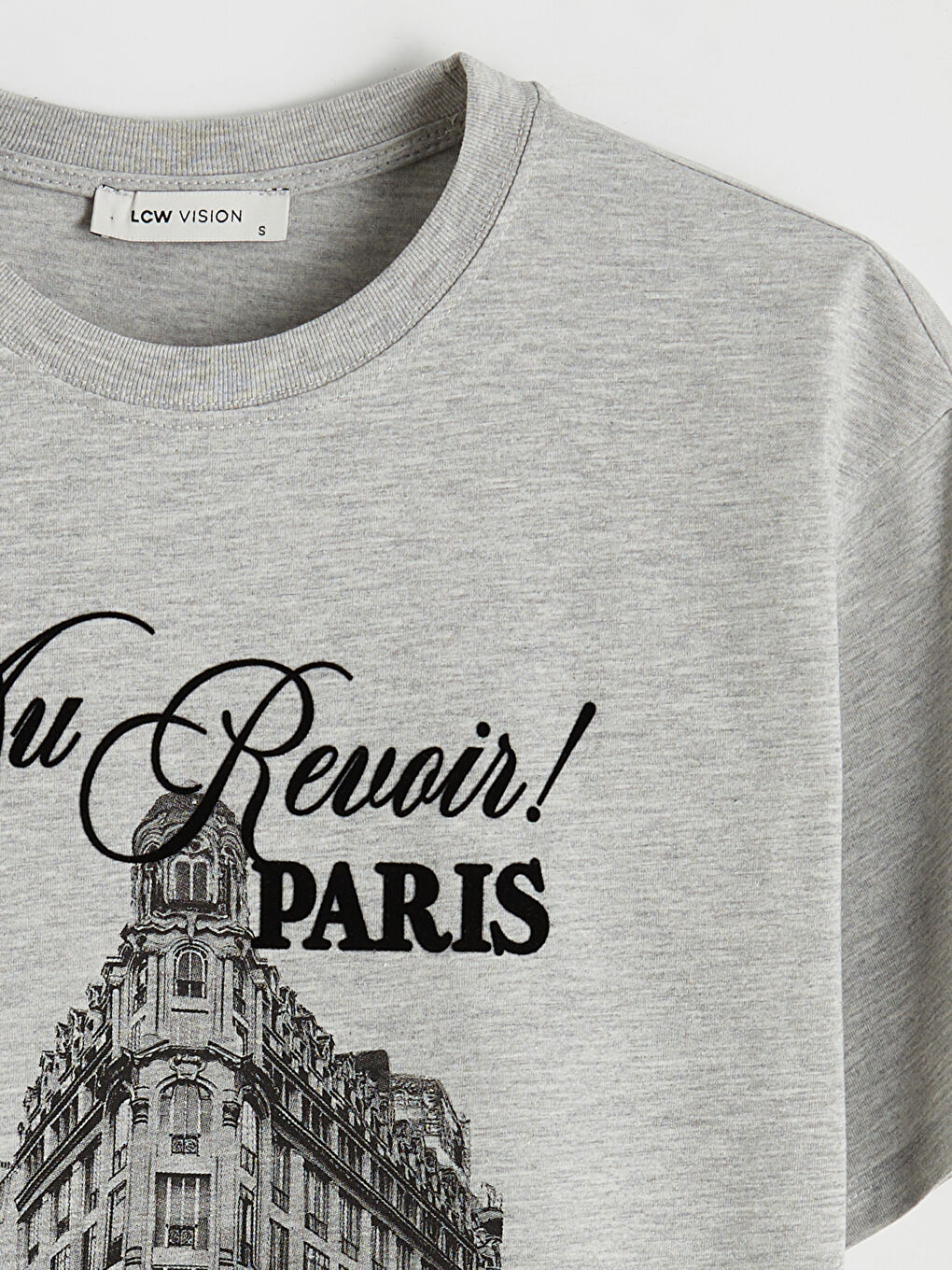 Gri Paris Baskılı Oversize Kadın Tişört-5