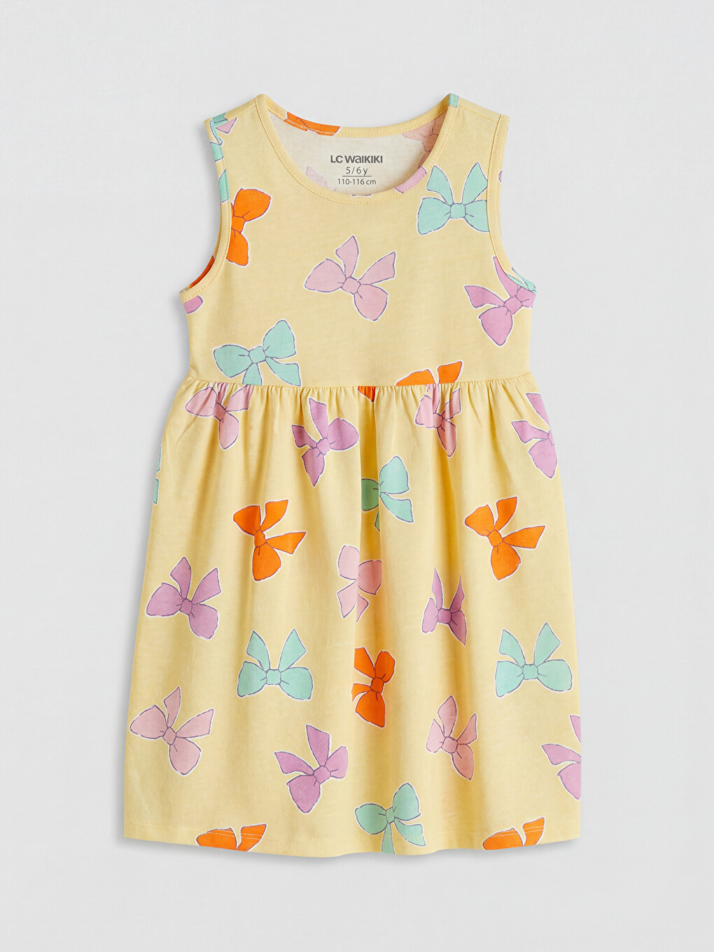Crew Neck Bow Patterned Girls' Dress