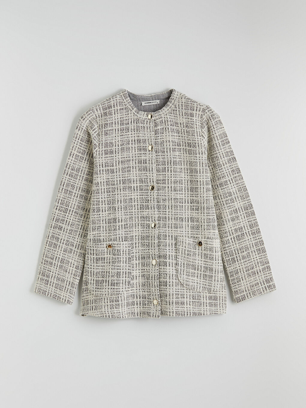 Gri Bisiklet Yaka Ekose Kadın Hırka-4