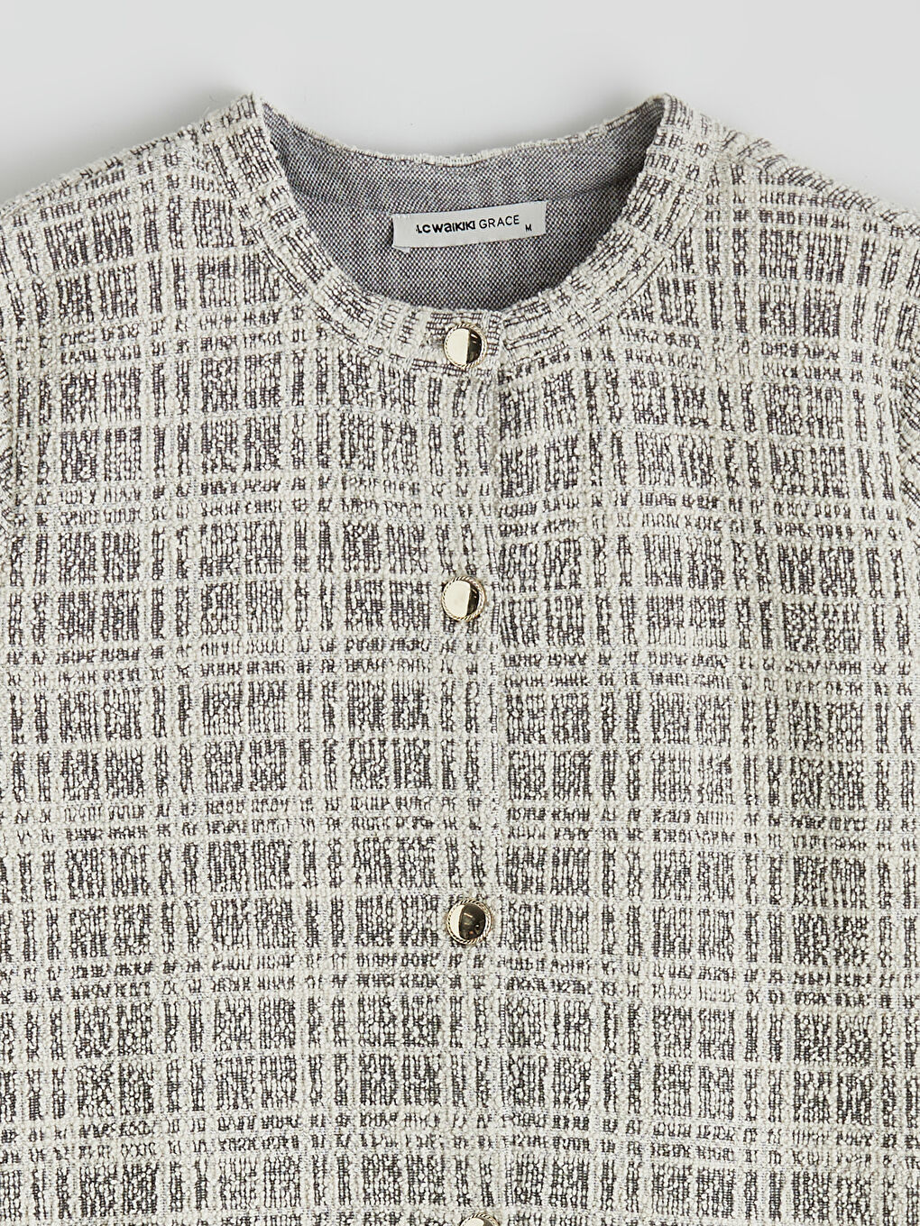 Gri Bisiklet Yaka Ekose Kadın Hırka-5