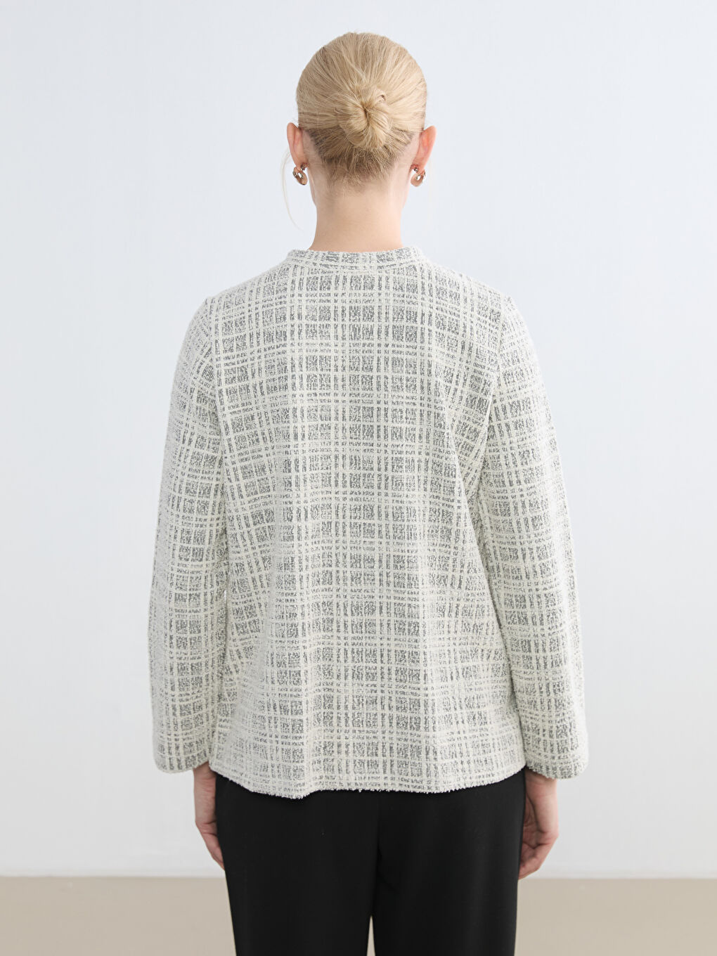 Gri Bisiklet Yaka Ekose Kadın Hırka-3