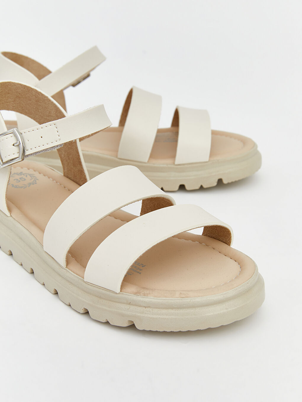 Bej Çapraz Bantlı Kadın Kız Çocuk Sandalet-2